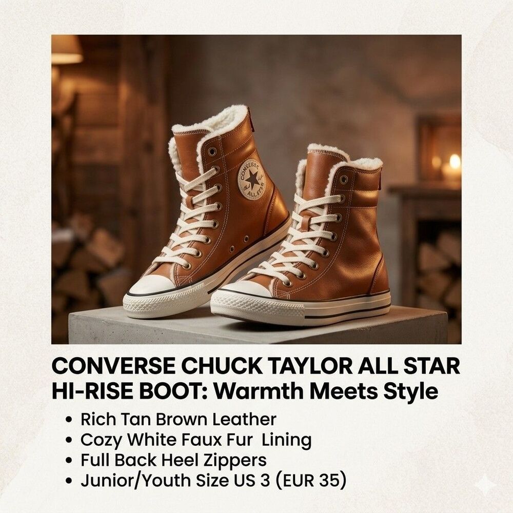 Converse Chuck Taylor All Star Hi-Rise Boot Brown Leather Faux Fur Youth Size 3